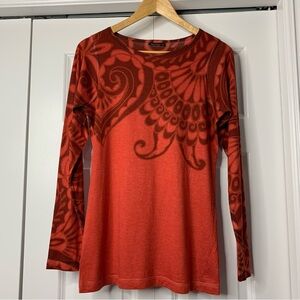 Nally & Millie Red Burnt Orange Artistic Long Sleeve Top Women’s Size S